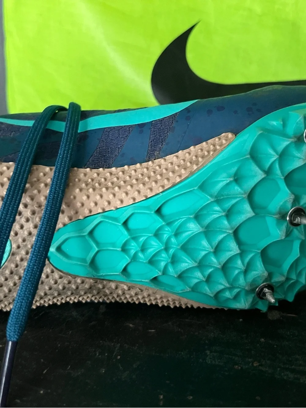 Nike soccer Racing shoes Navy and Teal with Neon Bag New sf - Picture 2 of 3